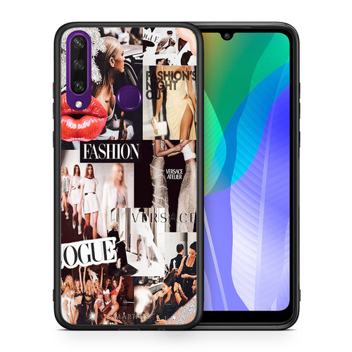 Θήκη Αγίου Βαλεντίνου Huawei Y6p Collage Fashion από τη Smartfits με σχέδιο στο πίσω μέρος και μαύρο περίβλημα | Huawei Y6p Collage Fashion case with colorful back and black bezels