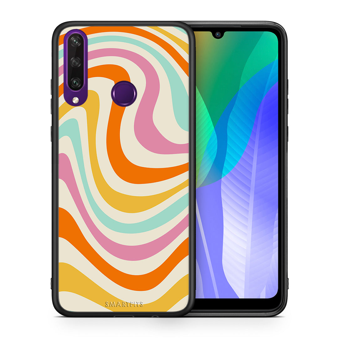 Θήκη Huawei Y6p Colourful Waves από τη Smartfits με σχέδιο στο πίσω μέρος και μαύρο περίβλημα | Huawei Y6p Colourful Waves case with colorful back and black bezels