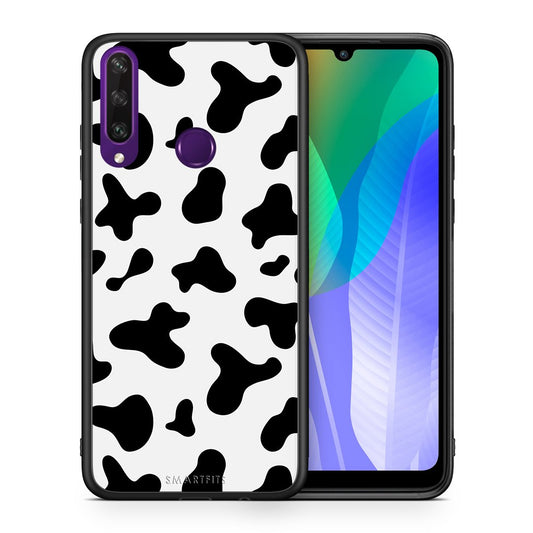 Θήκη Huawei Y6p Cow Print από τη Smartfits με σχέδιο στο πίσω μέρος και μαύρο περίβλημα | Huawei Y6p Cow Print case with colorful back and black bezels