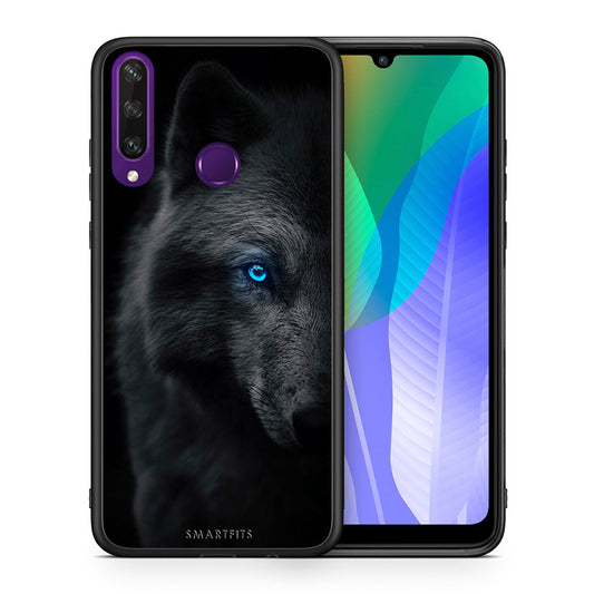 Θήκη Huawei Y6p Dark Wolf από τη Smartfits με σχέδιο στο πίσω μέρος και μαύρο περίβλημα | Huawei Y6p Dark Wolf case with colorful back and black bezels