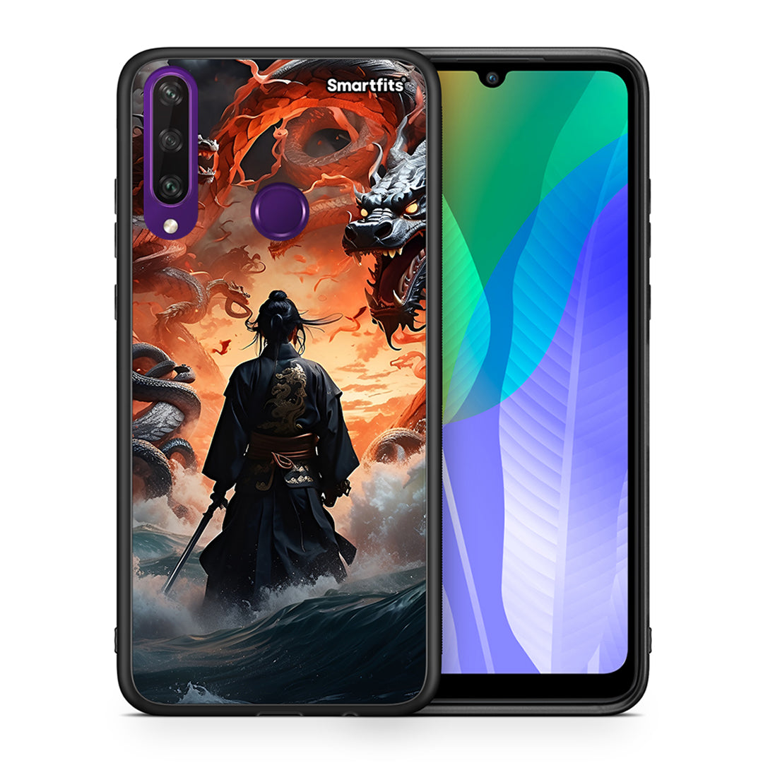 Θήκη Huawei Y6p Dragons Fight από τη Smartfits με σχέδιο στο πίσω μέρος και μαύρο περίβλημα | Huawei Y6p Dragons Fight case with colorful back and black bezels