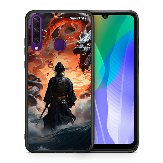 Θήκη Huawei Y6p Dragons Fight από τη Smartfits με σχέδιο στο πίσω μέρος και μαύρο περίβλημα | Huawei Y6p Dragons Fight case with colorful back and black bezels