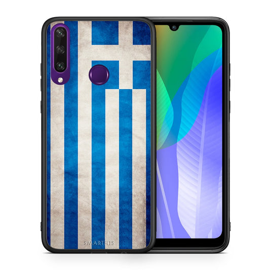 Θήκη Huawei Y6p Greek Flag από τη Smartfits με σχέδιο στο πίσω μέρος και μαύρο περίβλημα | Huawei Y6p Greek Flag case with colorful back and black bezels