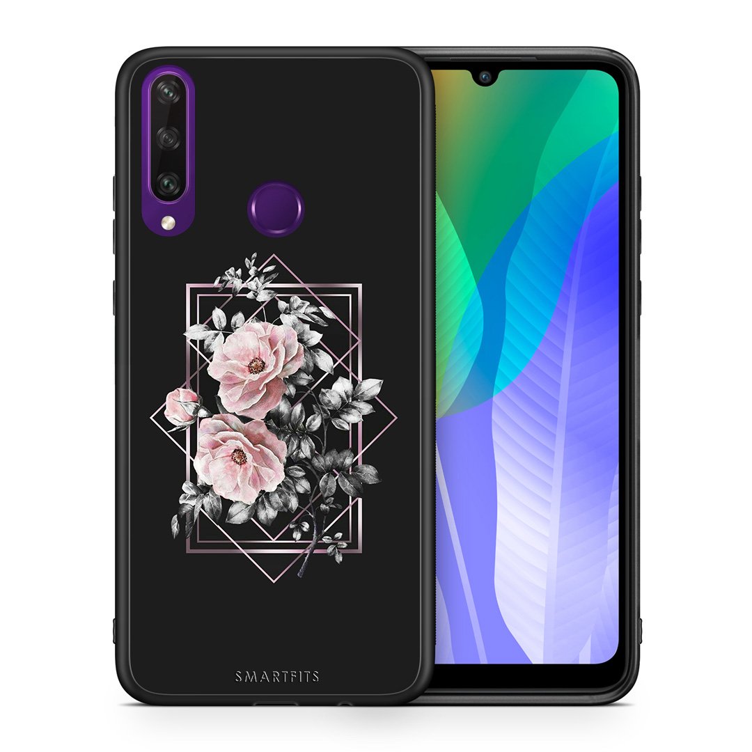 Θήκη Huawei Y6p Frame Flower από τη Smartfits με σχέδιο στο πίσω μέρος και μαύρο περίβλημα | Huawei Y6p Frame Flower case with colorful back and black bezels