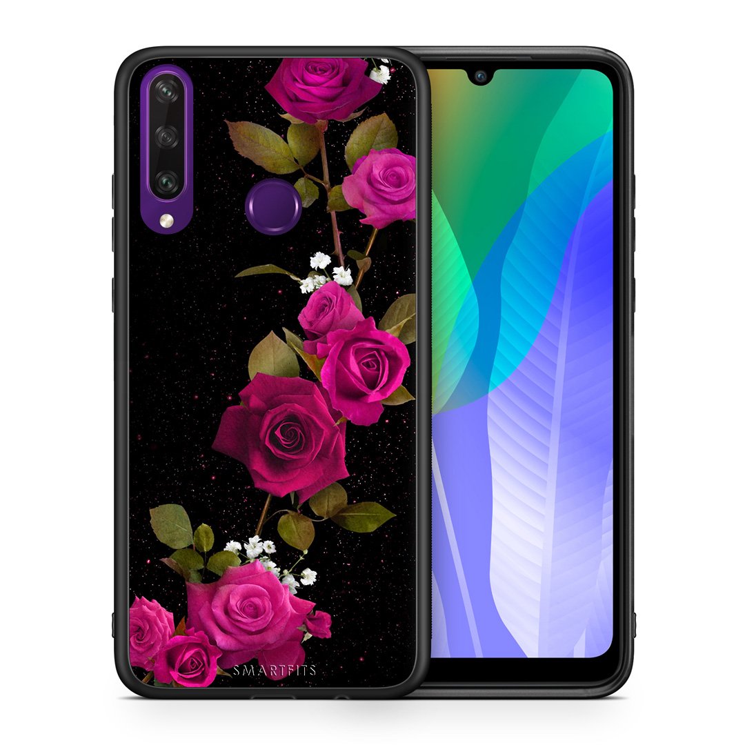 Θήκη Huawei Y6p Red Roses Flower από τη Smartfits με σχέδιο στο πίσω μέρος και μαύρο περίβλημα | Huawei Y6p Red Roses Flower case with colorful back and black bezels