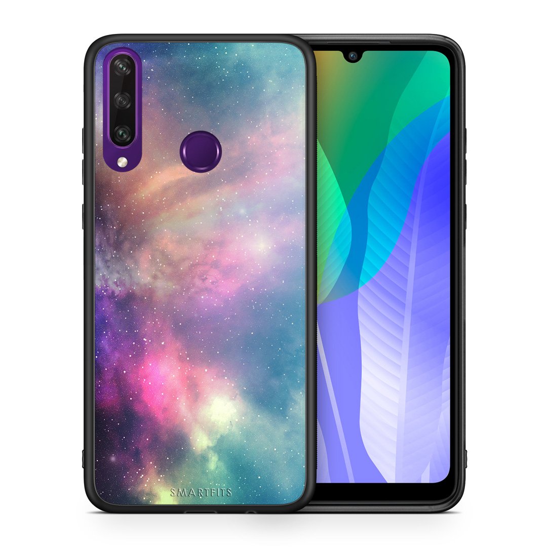 Θήκη Huawei Y6p Rainbow Galaxy από τη Smartfits με σχέδιο στο πίσω μέρος και μαύρο περίβλημα | Huawei Y6p Rainbow Galaxy case with colorful back and black bezels