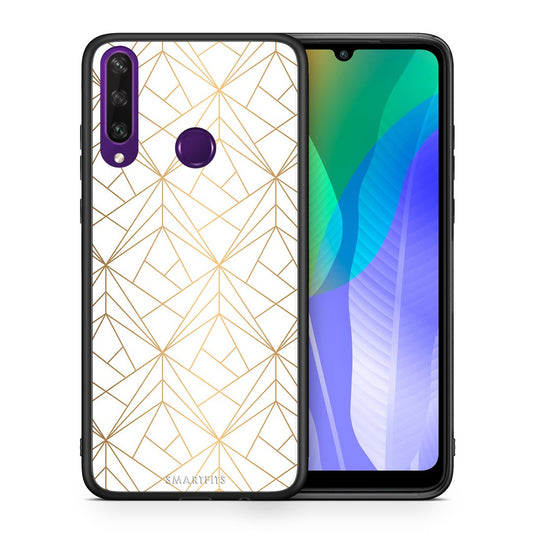 Θήκη Huawei Y6p Luxury White Geometric από τη Smartfits με σχέδιο στο πίσω μέρος και μαύρο περίβλημα | Huawei Y6p Luxury White Geometric case with colorful back and black bezels