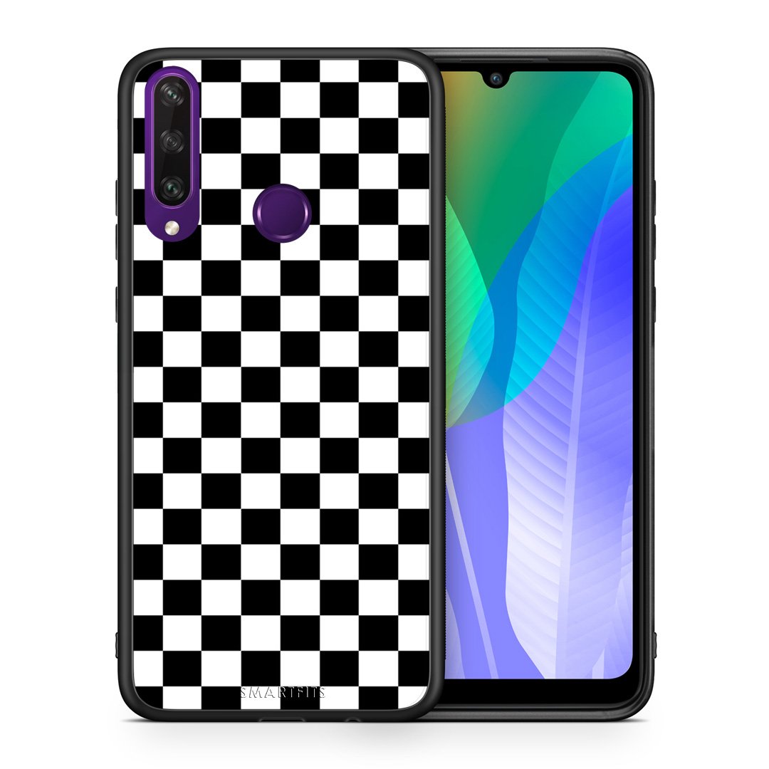 Θήκη Huawei Y6p Squares Geometric από τη Smartfits με σχέδιο στο πίσω μέρος και μαύρο περίβλημα | Huawei Y6p Squares Geometric case with colorful back and black bezels