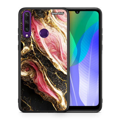 Θήκη Huawei Y6p Glamorous Pink Marble από τη Smartfits με σχέδιο στο πίσω μέρος και μαύρο περίβλημα | Huawei Y6p Glamorous Pink Marble case with colorful back and black bezels