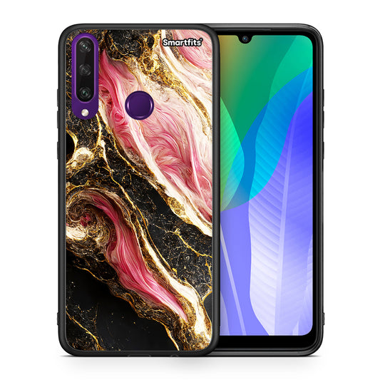 Θήκη Huawei Y6p Glamorous Pink Marble από τη Smartfits με σχέδιο στο πίσω μέρος και μαύρο περίβλημα | Huawei Y6p Glamorous Pink Marble case with colorful back and black bezels