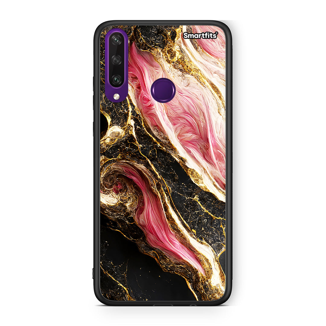 Huawei Y6p Glamorous Pink Marble θήκη από τη Smartfits με σχέδιο στο πίσω μέρος και μαύρο περίβλημα | Smartphone case with colorful back and black bezels by Smartfits