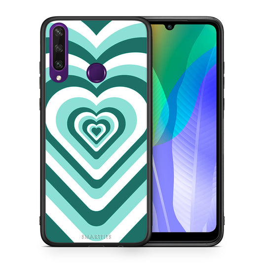 Θήκη Huawei Y6p Green Hearts από τη Smartfits με σχέδιο στο πίσω μέρος και μαύρο περίβλημα | Huawei Y6p Green Hearts case with colorful back and black bezels