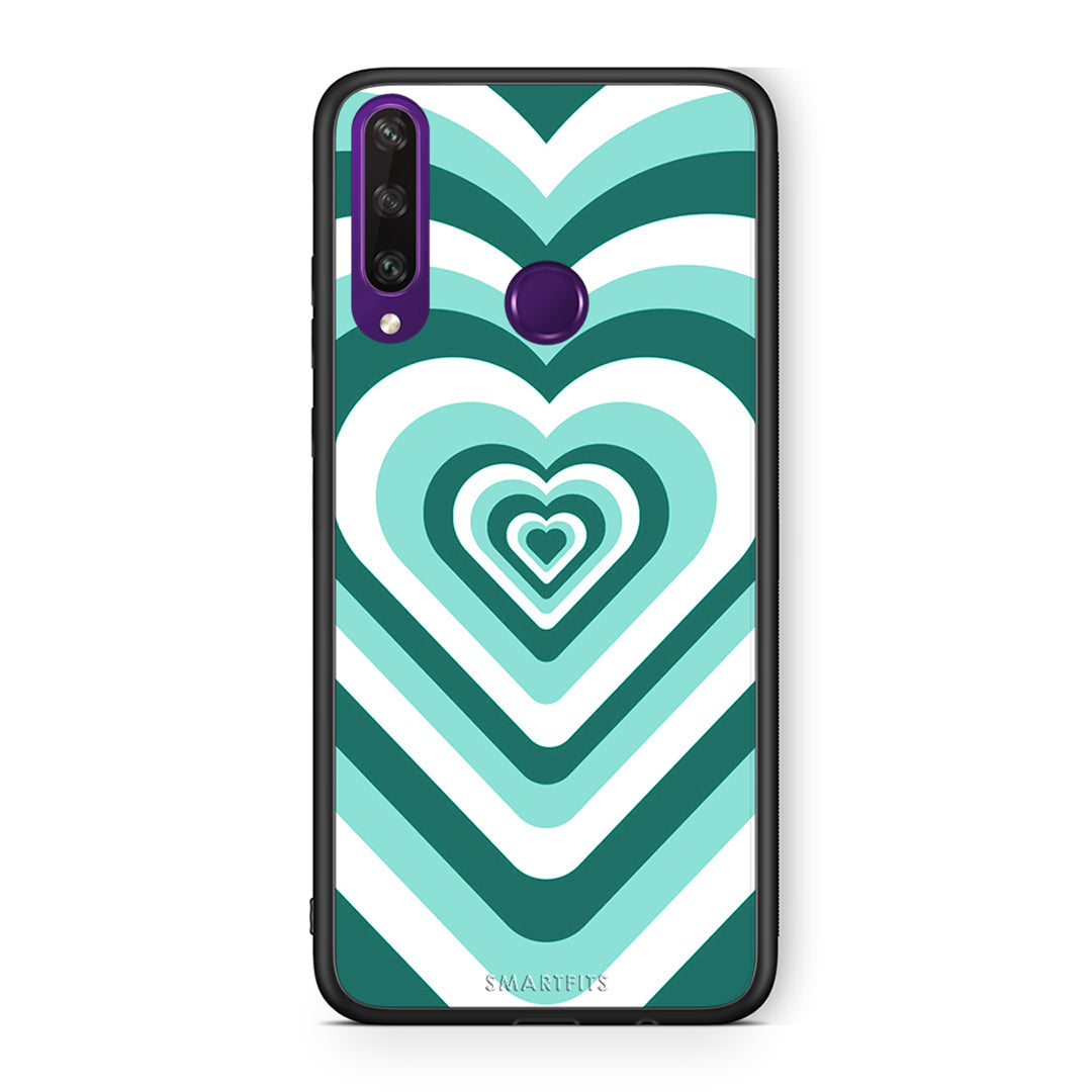 Huawei Y6p Green Hearts θήκη από τη Smartfits με σχέδιο στο πίσω μέρος και μαύρο περίβλημα | Smartphone case with colorful back and black bezels by Smartfits