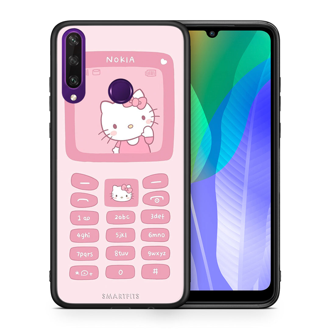 Θήκη Αγίου Βαλεντίνου Huawei Y6p Hello Kitten από τη Smartfits με σχέδιο στο πίσω μέρος και μαύρο περίβλημα | Huawei Y6p Hello Kitten case with colorful back and black bezels