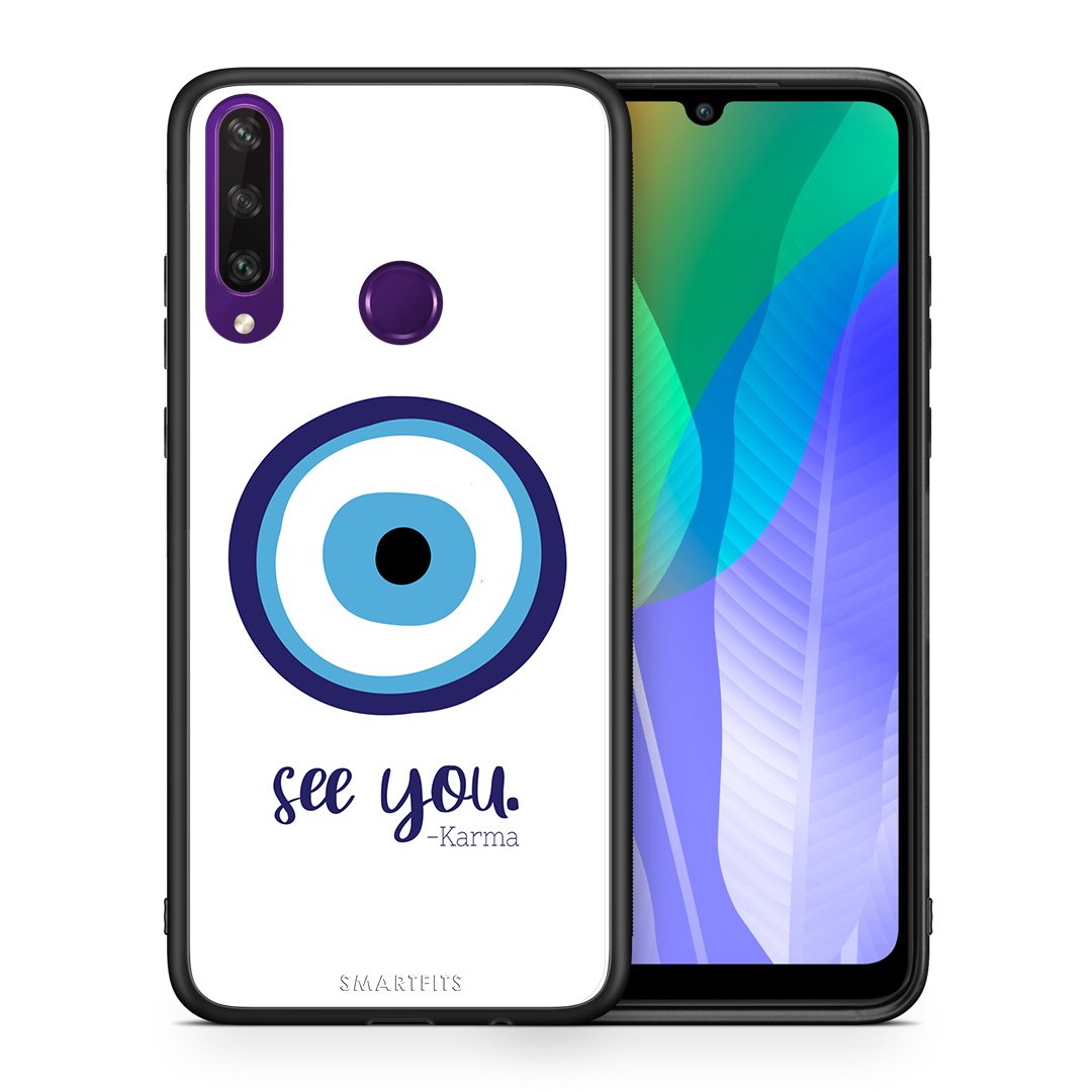 Θήκη Huawei Y6p Karma Says από τη Smartfits με σχέδιο στο πίσω μέρος και μαύρο περίβλημα | Huawei Y6p Karma Says case with colorful back and black bezels