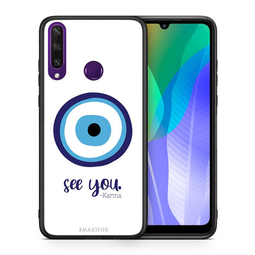 Θήκη Huawei Y6p Karma Says από τη Smartfits με σχέδιο στο πίσω μέρος και μαύρο περίβλημα | Huawei Y6p Karma Says case with colorful back and black bezels