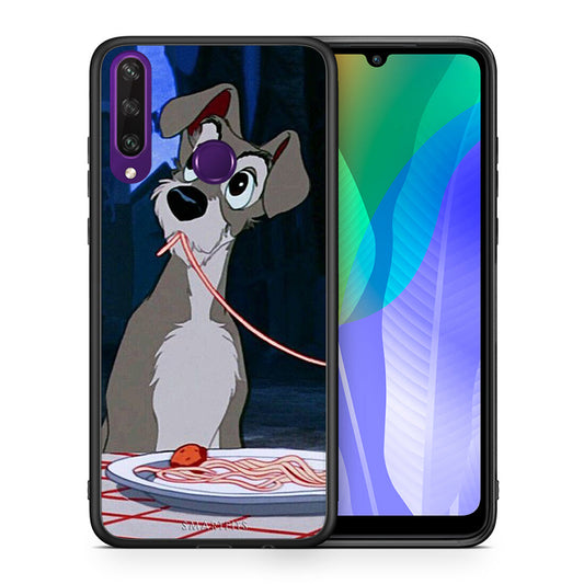 Θήκη Αγίου Βαλεντίνου Huawei Y6p Lady And Tramp 1 από τη Smartfits με σχέδιο στο πίσω μέρος και μαύρο περίβλημα | Huawei Y6p Lady And Tramp 1 case with colorful back and black bezels