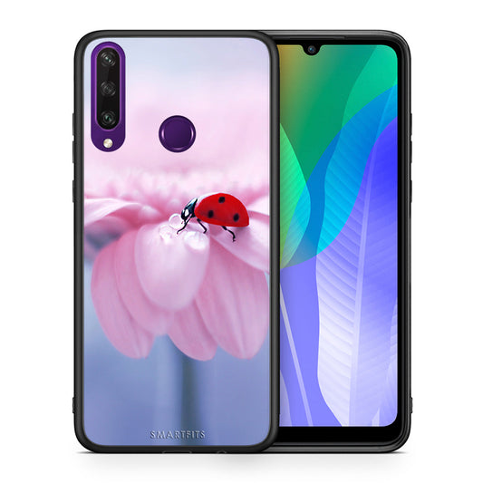Θήκη Huawei Y6p Ladybug Flower από τη Smartfits με σχέδιο στο πίσω μέρος και μαύρο περίβλημα | Huawei Y6p Ladybug Flower case with colorful back and black bezels