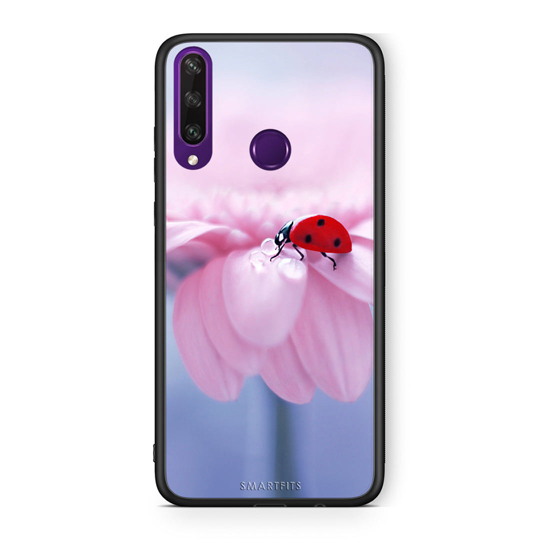 Huawei Y6p Ladybug Flower θήκη από τη Smartfits με σχέδιο στο πίσω μέρος και μαύρο περίβλημα | Smartphone case with colorful back and black bezels by Smartfits