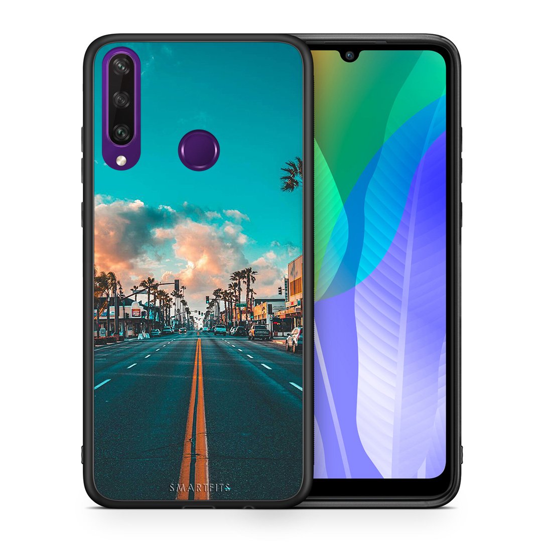 Θήκη Huawei Y6p City Landscape από τη Smartfits με σχέδιο στο πίσω μέρος και μαύρο περίβλημα | Huawei Y6p City Landscape case with colorful back and black bezels