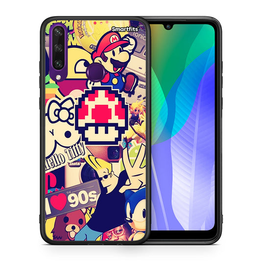 Θήκη Huawei Y6p Love The 90s από τη Smartfits με σχέδιο στο πίσω μέρος και μαύρο περίβλημα | Huawei Y6p Love The 90s case with colorful back and black bezels