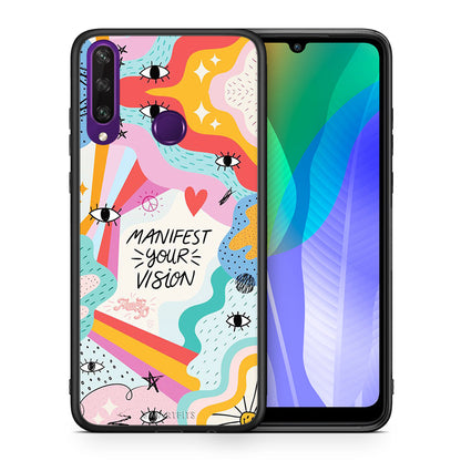 Θήκη Huawei Y6p Manifest Your Vision από τη Smartfits με σχέδιο στο πίσω μέρος και μαύρο περίβλημα | Huawei Y6p Manifest Your Vision case with colorful back and black bezels