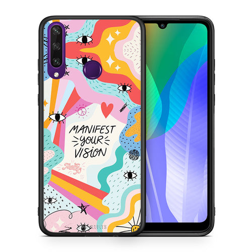 Θήκη Huawei Y6p Manifest Your Vision από τη Smartfits με σχέδιο στο πίσω μέρος και μαύρο περίβλημα | Huawei Y6p Manifest Your Vision case with colorful back and black bezels