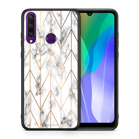 Θήκη Huawei Y6p Gold Geometric Marble από τη Smartfits με σχέδιο στο πίσω μέρος και μαύρο περίβλημα | Huawei Y6p Gold Geometric Marble case with colorful back and black bezels
