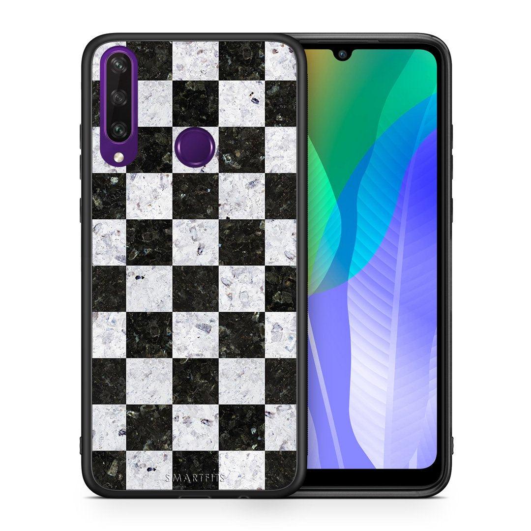 Θήκη Huawei Y6p Square Geometric Marble από τη Smartfits με σχέδιο στο πίσω μέρος και μαύρο περίβλημα | Huawei Y6p Square Geometric Marble case with colorful back and black bezels