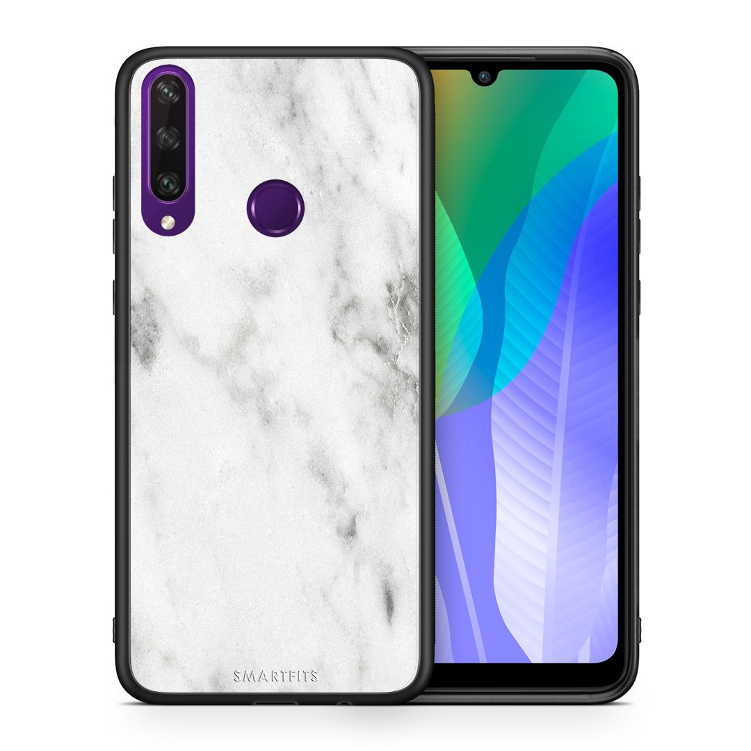 Θήκη Huawei Y6p White Marble από τη Smartfits με σχέδιο στο πίσω μέρος και μαύρο περίβλημα | Huawei Y6p White Marble case with colorful back and black bezels