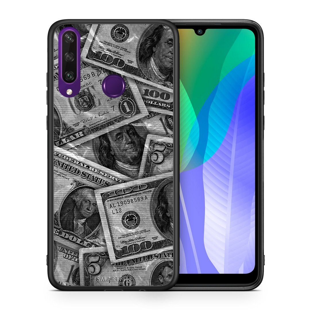 Θήκη Huawei Y6p Money Dollars από τη Smartfits με σχέδιο στο πίσω μέρος και μαύρο περίβλημα | Huawei Y6p Money Dollars case with colorful back and black bezels