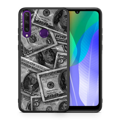 Θήκη Huawei Y6p Money Dollars από τη Smartfits με σχέδιο στο πίσω μέρος και μαύρο περίβλημα | Huawei Y6p Money Dollars case with colorful back and black bezels