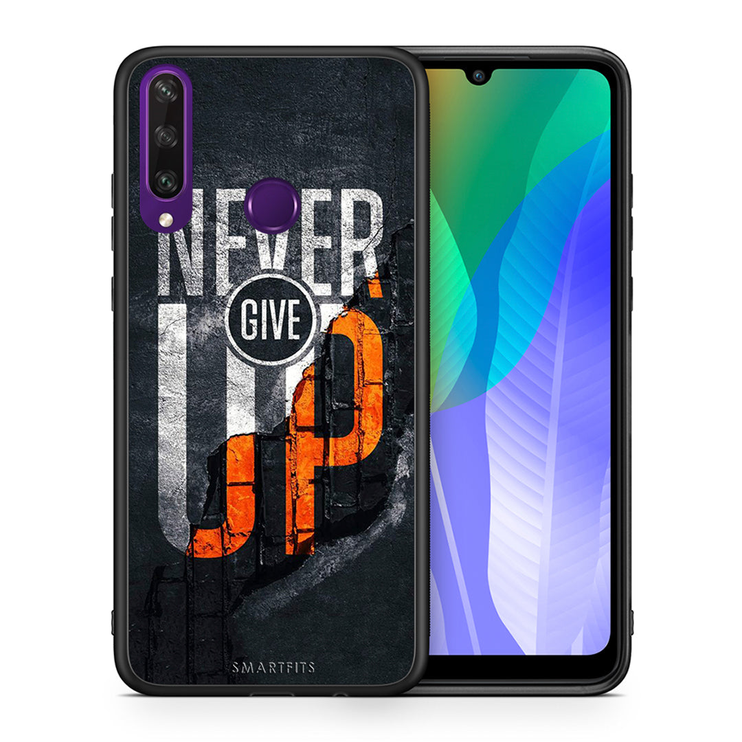 Θήκη Αγίου Βαλεντίνου Huawei Y6p Never Give Up από τη Smartfits με σχέδιο στο πίσω μέρος και μαύρο περίβλημα | Huawei Y6p Never Give Up case with colorful back and black bezels