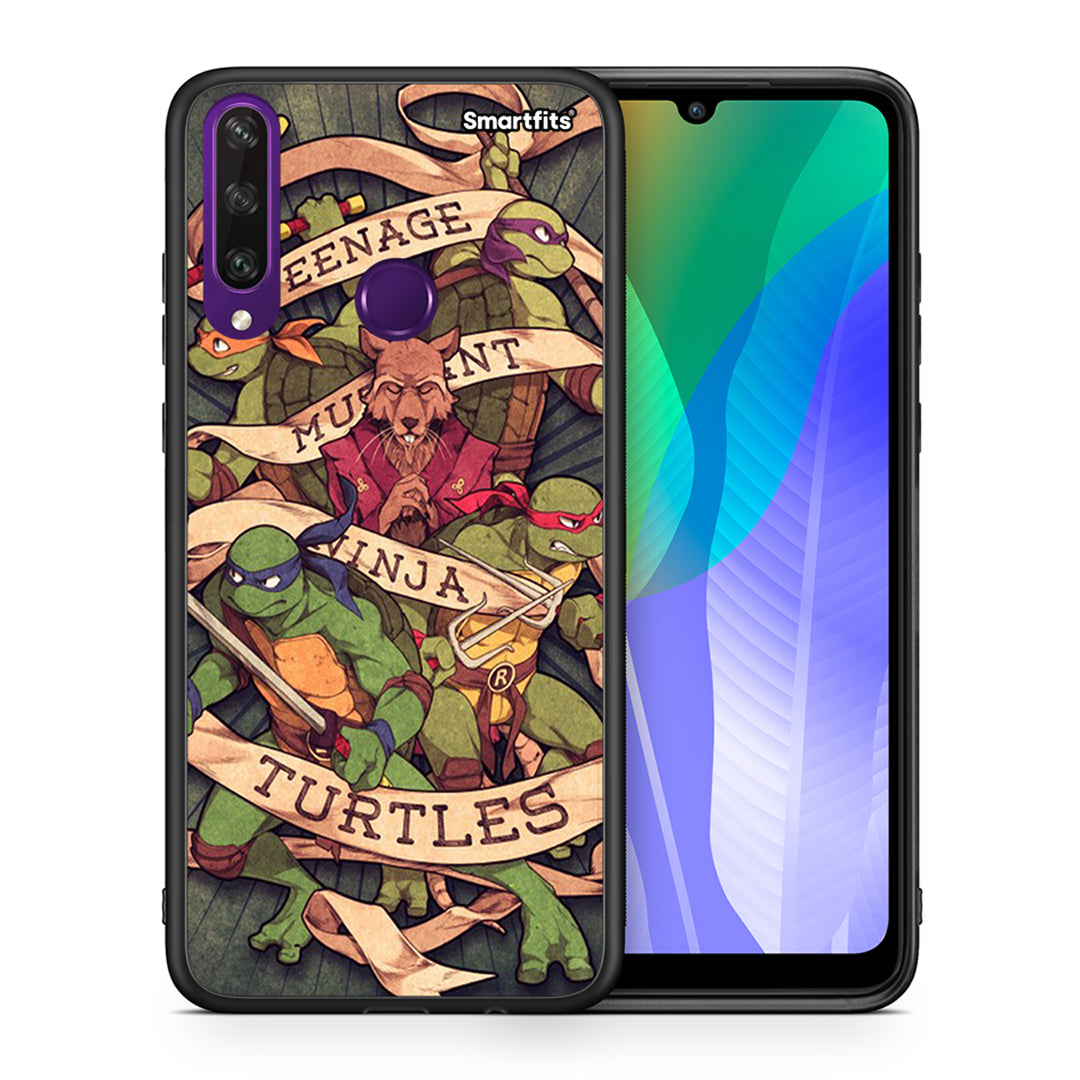 Θήκη Huawei Y6p Ninja Turtles από τη Smartfits με σχέδιο στο πίσω μέρος και μαύρο περίβλημα | Huawei Y6p Ninja Turtles case with colorful back and black bezels