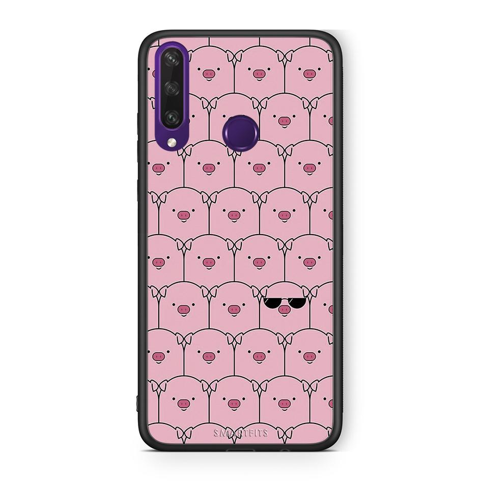 Huawei Y6p Pig Glasses θήκη από τη Smartfits με σχέδιο στο πίσω μέρος και μαύρο περίβλημα | Smartphone case with colorful back and black bezels by Smartfits