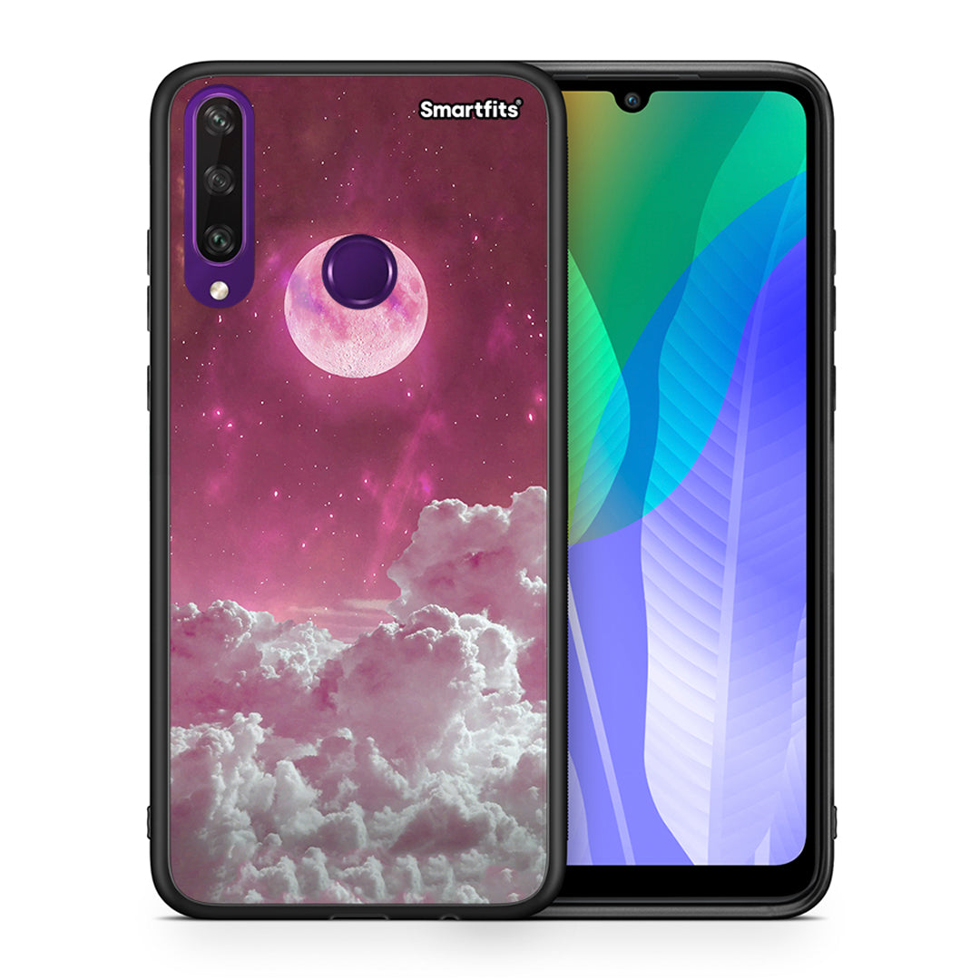 Θήκη Huawei Y6p Pink Moon από τη Smartfits με σχέδιο στο πίσω μέρος και μαύρο περίβλημα | Huawei Y6p Pink Moon case with colorful back and black bezels