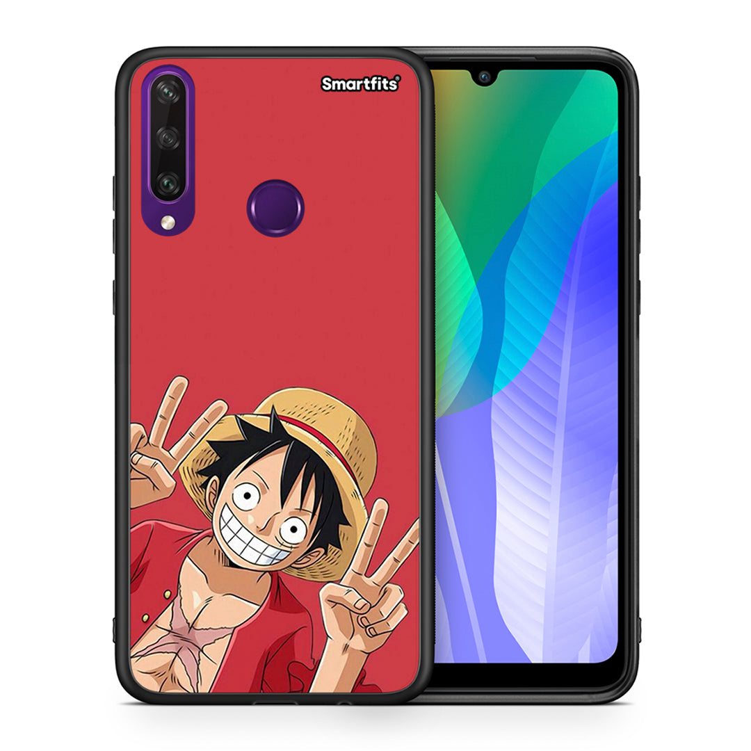 Θήκη Huawei Y6p Pirate Luffy από τη Smartfits με σχέδιο στο πίσω μέρος και μαύρο περίβλημα | Huawei Y6p Pirate Luffy case with colorful back and black bezels