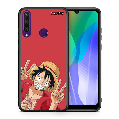 Θήκη Huawei Y6p Pirate Luffy από τη Smartfits με σχέδιο στο πίσω μέρος και μαύρο περίβλημα | Huawei Y6p Pirate Luffy case with colorful back and black bezels