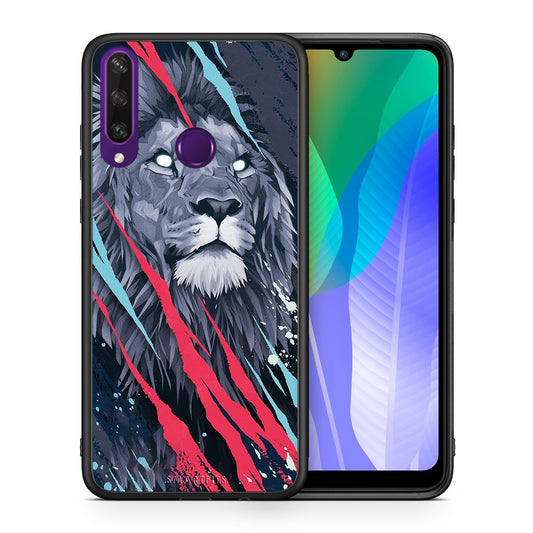 Θήκη Huawei Y6p Lion Designer PopArt από τη Smartfits με σχέδιο στο πίσω μέρος και μαύρο περίβλημα | Huawei Y6p Lion Designer PopArt case with colorful back and black bezels