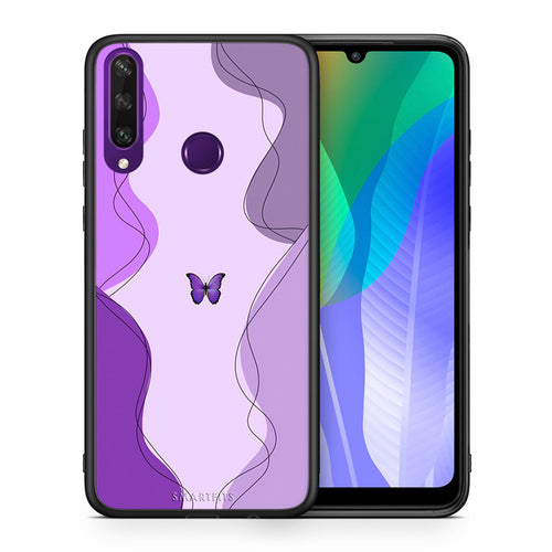 Θήκη Αγίου Βαλεντίνου Huawei Y6p Purple Mariposa από τη Smartfits με σχέδιο στο πίσω μέρος και μαύρο περίβλημα | Huawei Y6p Purple Mariposa case with colorful back and black bezels