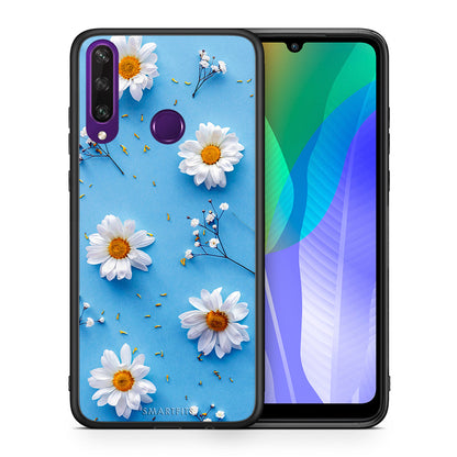 Θήκη Huawei Y6p Real Daisies από τη Smartfits με σχέδιο στο πίσω μέρος και μαύρο περίβλημα | Huawei Y6p Real Daisies case with colorful back and black bezels