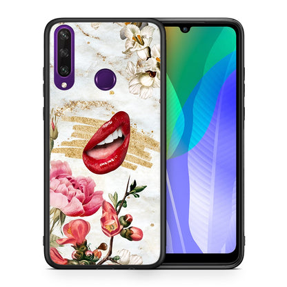 Θήκη Huawei Y6p Red Lips από τη Smartfits με σχέδιο στο πίσω μέρος και μαύρο περίβλημα | Huawei Y6p Red Lips case with colorful back and black bezels