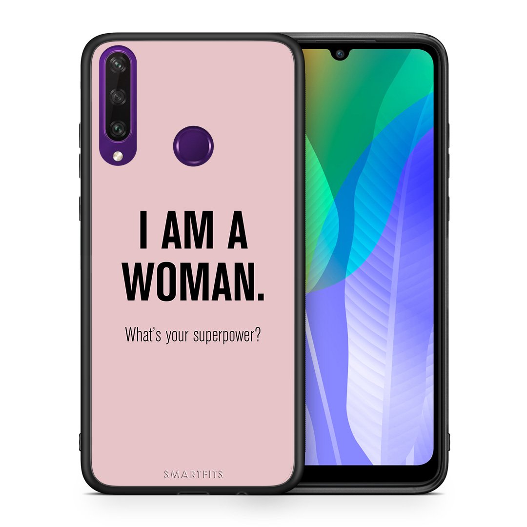 Θήκη Huawei Y6p Superpower Woman από τη Smartfits με σχέδιο στο πίσω μέρος και μαύρο περίβλημα | Huawei Y6p Superpower Woman case with colorful back and black bezels