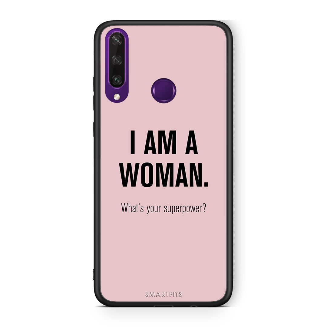 Huawei Y6p Superpower Woman θήκη από τη Smartfits με σχέδιο στο πίσω μέρος και μαύρο περίβλημα | Smartphone case with colorful back and black bezels by Smartfits