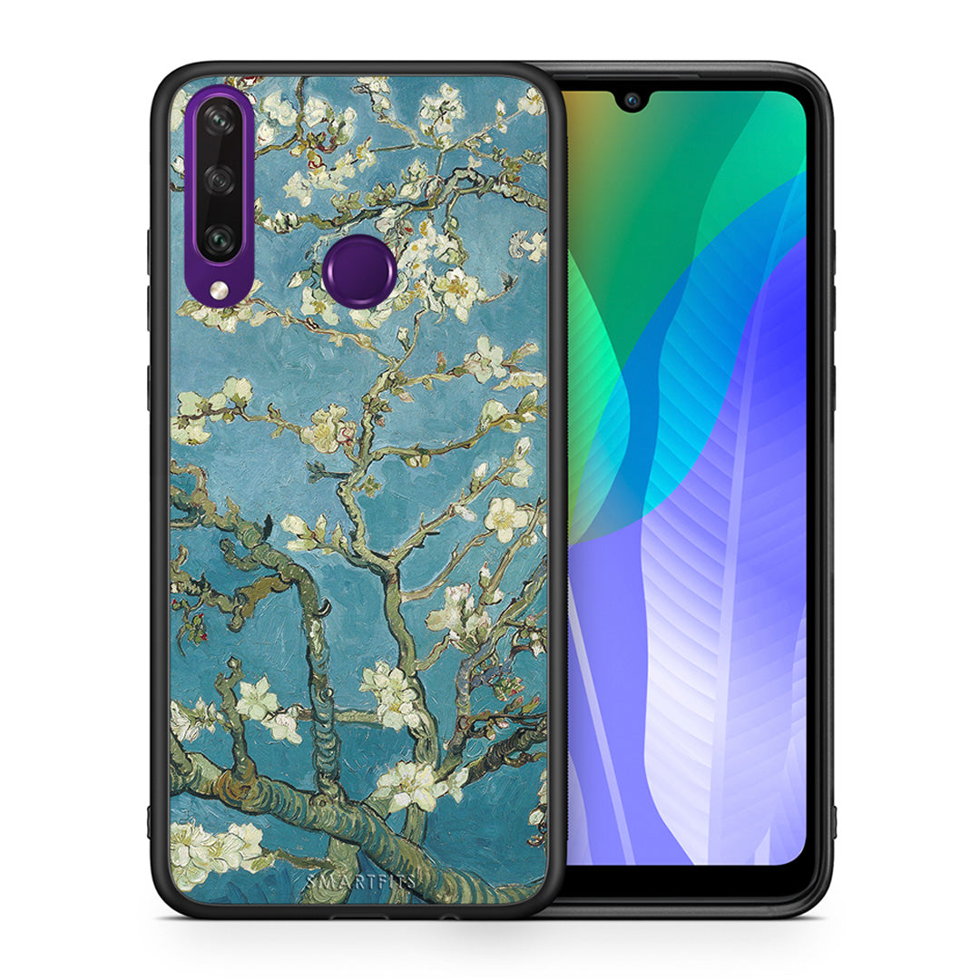 Θήκη Huawei Y6p White Blossoms από τη Smartfits με σχέδιο στο πίσω μέρος και μαύρο περίβλημα | Huawei Y6p White Blossoms case with colorful back and black bezels