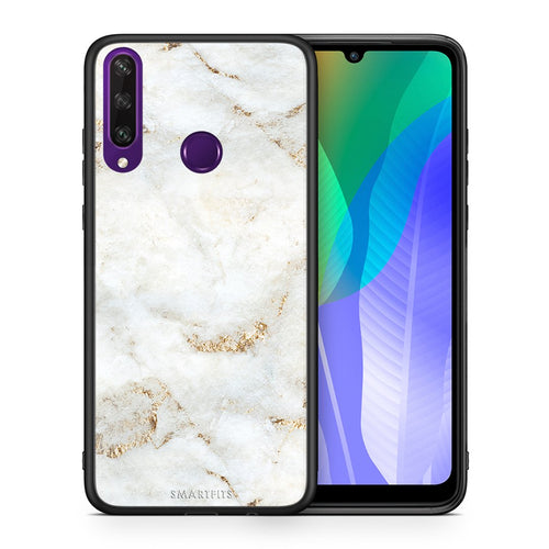 Θήκη Huawei Y6p White Gold Marble από τη Smartfits με σχέδιο στο πίσω μέρος και μαύρο περίβλημα | Huawei Y6p White Gold Marble case with colorful back and black bezels