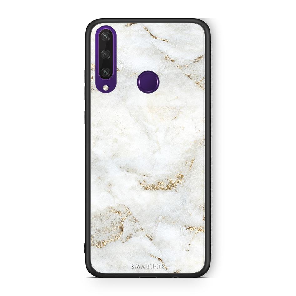 Huawei Y6p White Gold Marble θήκη από τη Smartfits με σχέδιο στο πίσω μέρος και μαύρο περίβλημα | Smartphone case with colorful back and black bezels by Smartfits