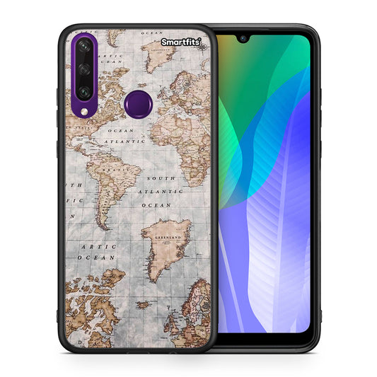 Θήκη Huawei Y6p World Map από τη Smartfits με σχέδιο στο πίσω μέρος και μαύρο περίβλημα | Huawei Y6p World Map case with colorful back and black bezels