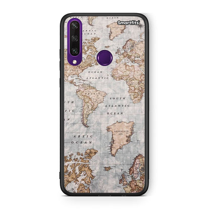Huawei Y6p World Map Θήκη από τη Smartfits με σχέδιο στο πίσω μέρος και μαύρο περίβλημα | Smartphone case with colorful back and black bezels by Smartfits