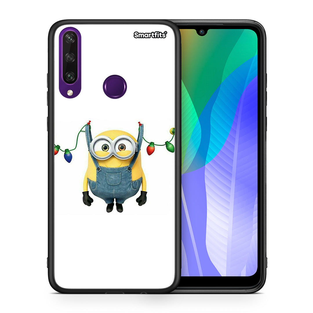 Θήκη Huawei Y6p Xmas Minion Lights από τη Smartfits με σχέδιο στο πίσω μέρος και μαύρο περίβλημα | Huawei Y6p Xmas Minion Lights case with colorful back and black bezels